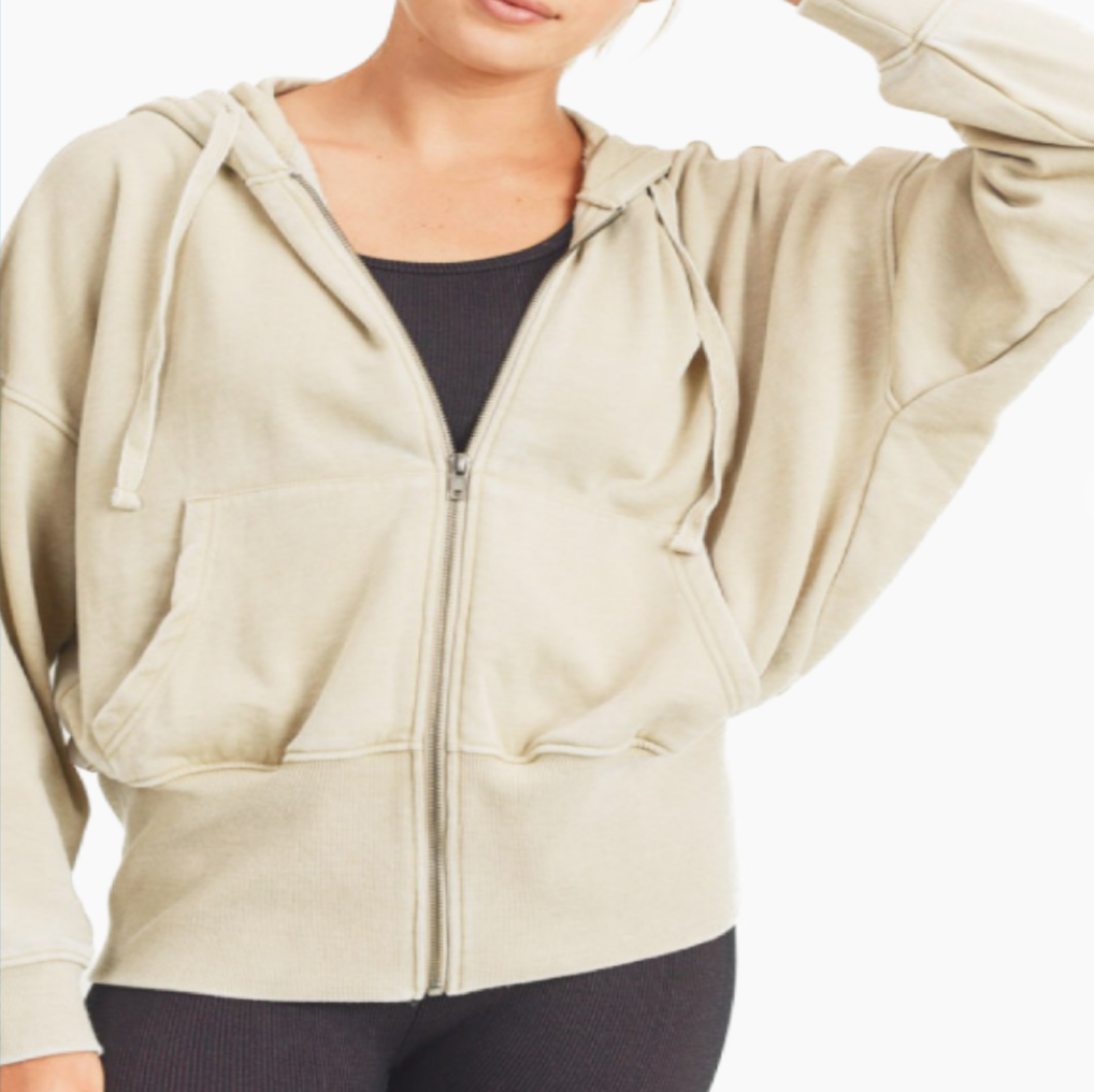 Fleece Hoodie Jacket in Natural