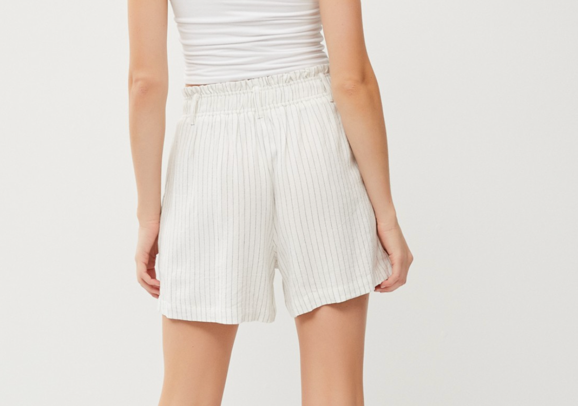 Ivory Stiped Paper Bag Shorts