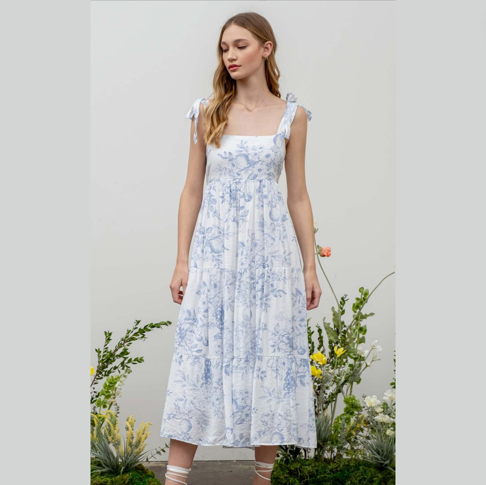 Blue Fruit Blossom Dress