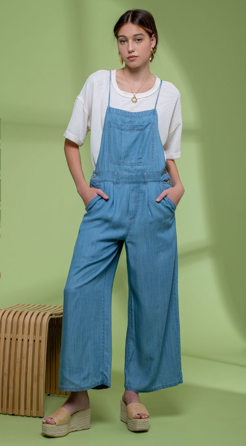 Wide Leg Chambray Overalls