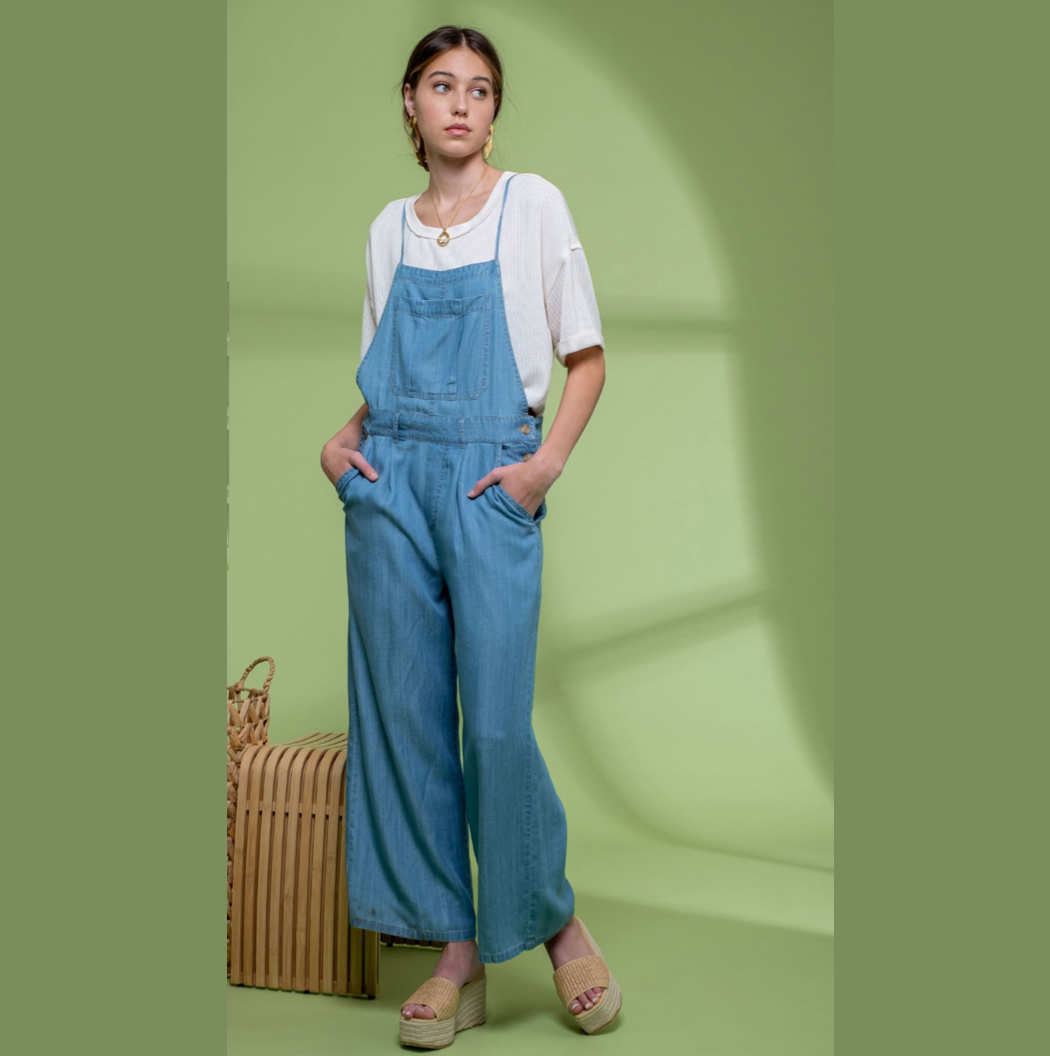 Wide Leg Chambray Overalls