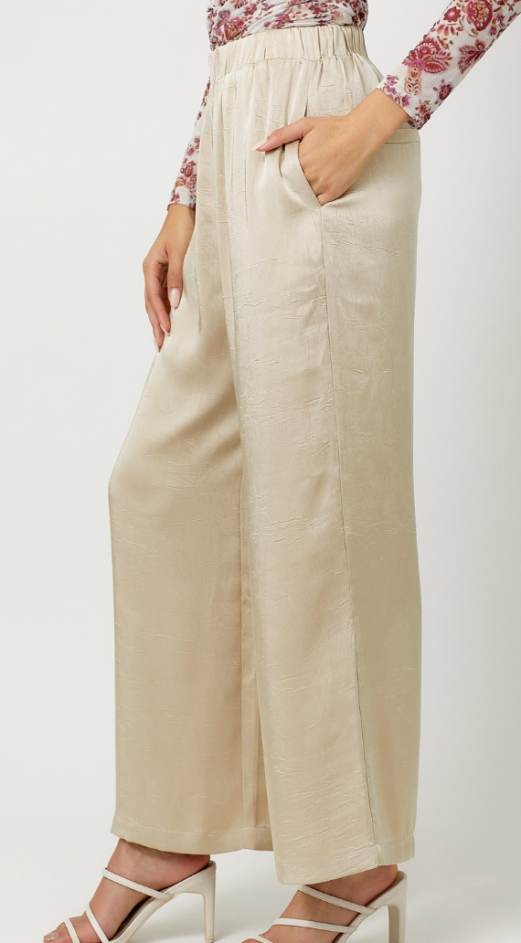 Crinkle Satin Pull-On Pants