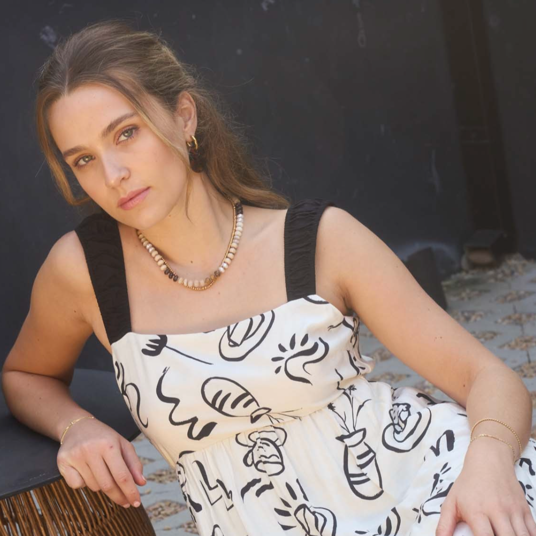 DOODLE PRINT BACK TIE MAXI DRESS