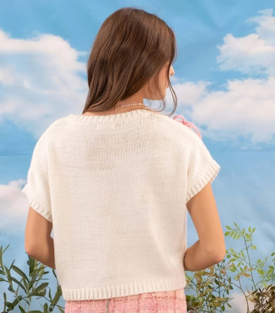 Bow Detail Short Sleeve Knit Pullover