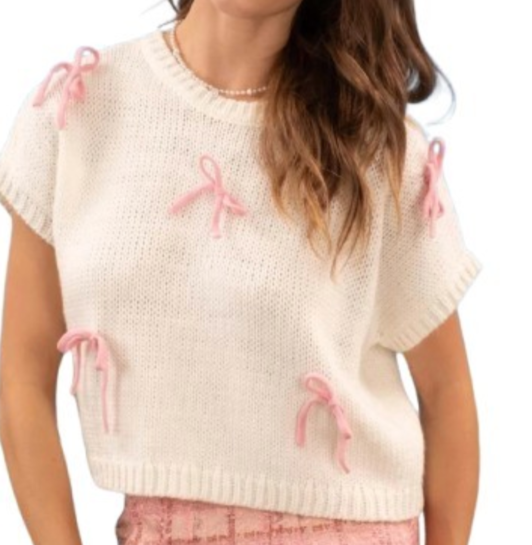 Bow Detail Short Sleeve Knit Pullover