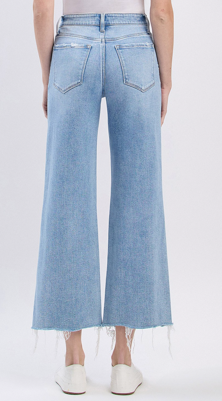 HIGH RISE DISTRESSED CROP WIDE JEANS