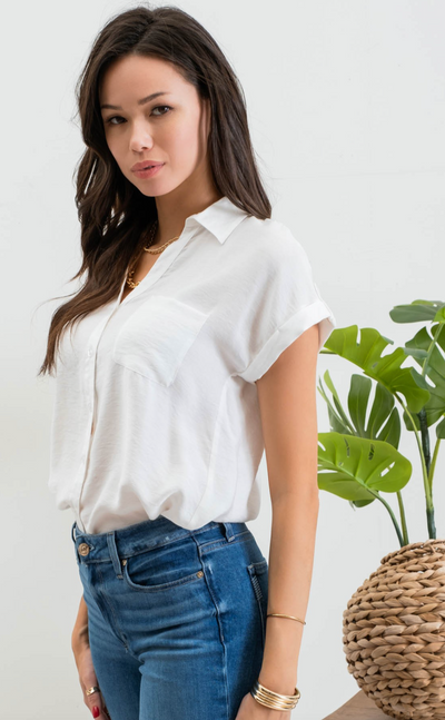 SHORT TAB SLEEVE BUTTON DOWN SHIRT