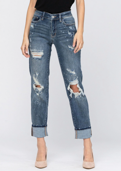 Judy Blue Bleach Splash Boyfriend Jeans